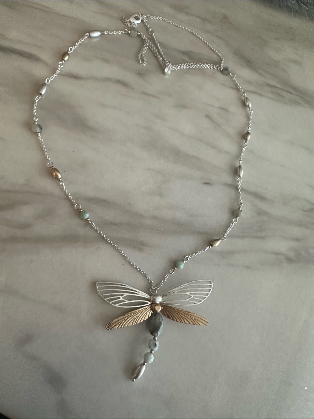 Delicate Dragonfly Pendant Necklace in Silver and Gold Tones